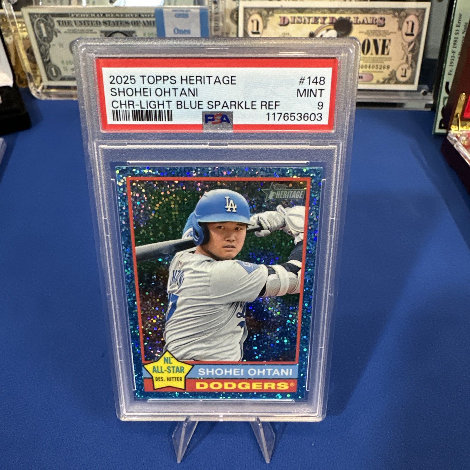 2025 Topps Heritage Shohei Ohtani #148 Chrome Light Blue Sparkle  PSA 9