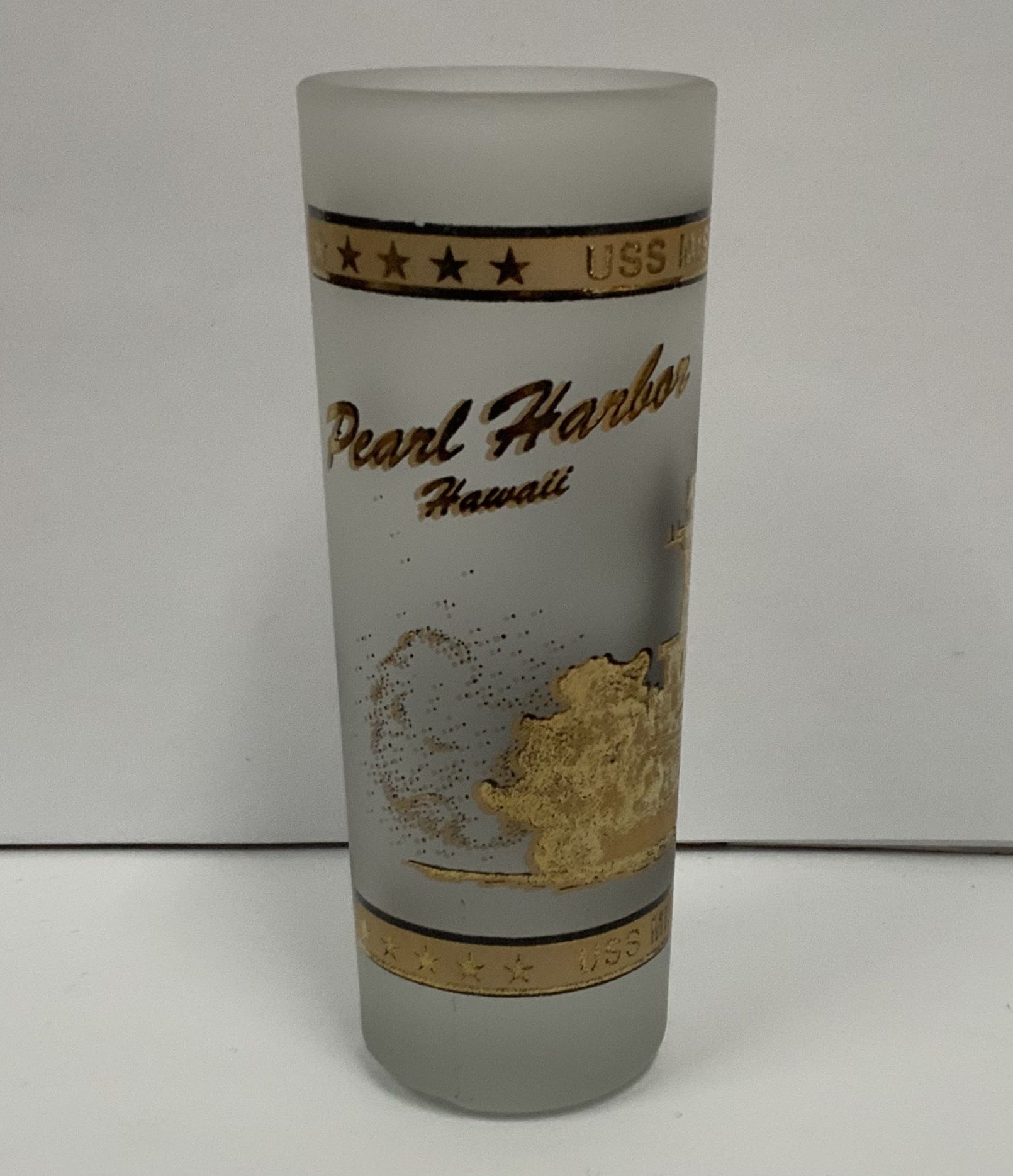 Pearl Harbor Hawaii USS Missouri Battleship Tall Double Shot Glass Chipped