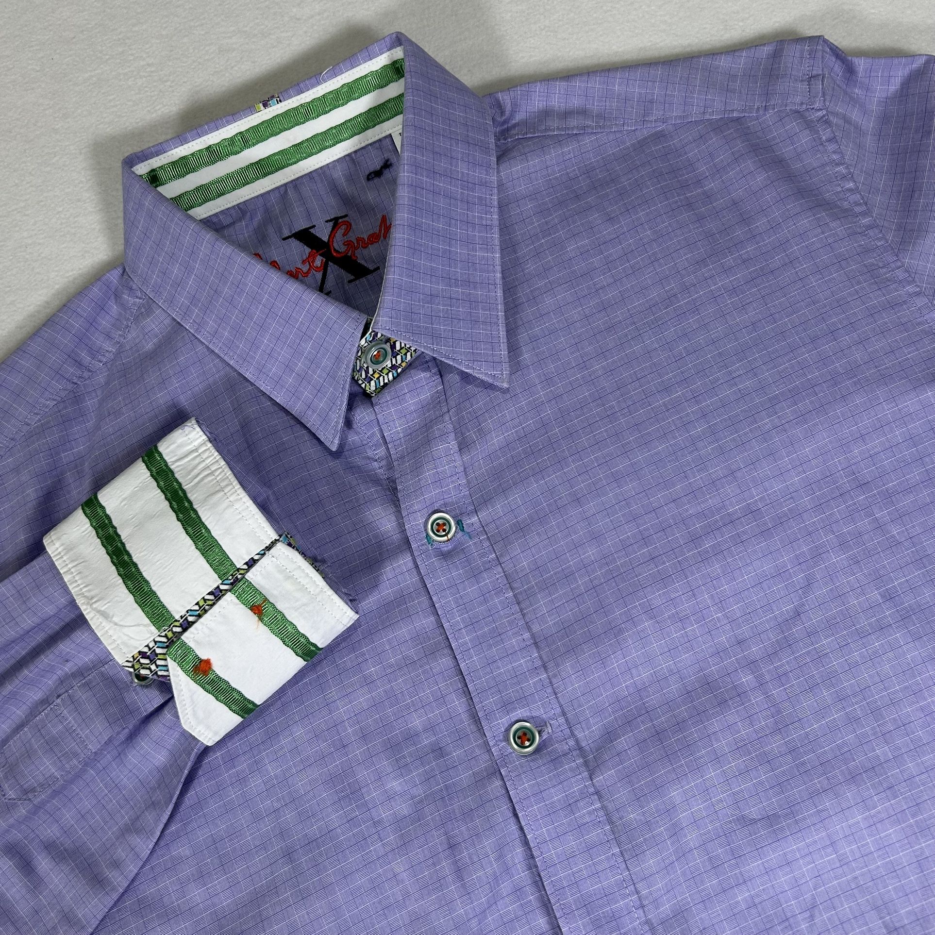 Robert Graham Mens Medium Purple Tailored Fit Long Sleeve Shirt Flip Cuff Shirt