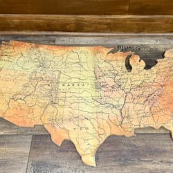 Wooden Map Of USA- 41"x27"