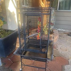 Large Bird Cage with Rolling Stand Playtop Parrot 