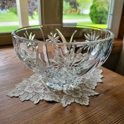 Vintage Lead Crystal  Bowl with Floral Decorations