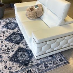 White Leather Sofa With Adjustable Headrest