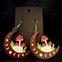 Moon and Mushroom Earrings 