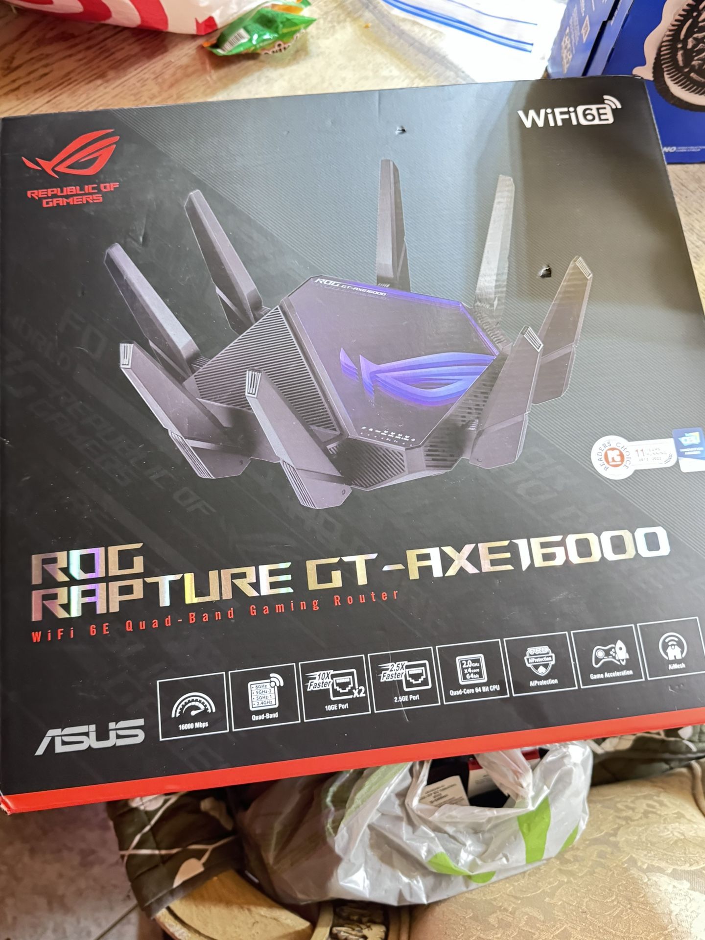 ASUS ROG Rapture WiFi 6E Gaming Router (GT-AXE16000) (Fiber Ready) 2 Ports 10Gbe