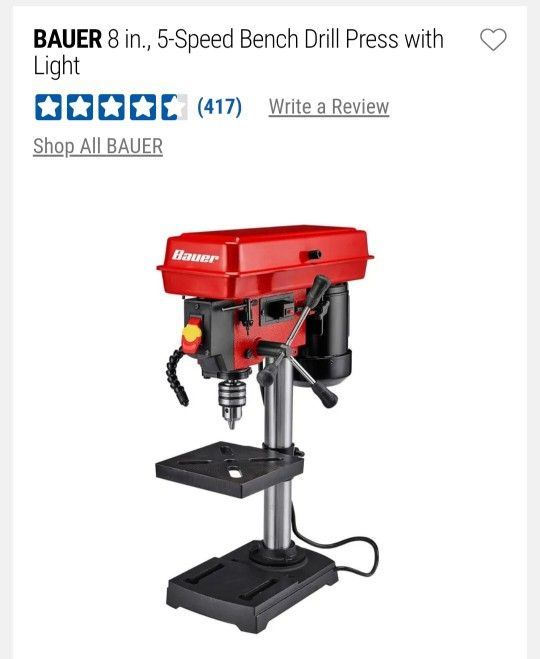 Bauer 8 In, 5 Speed Drill Press