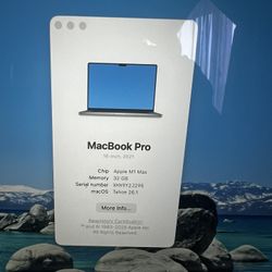 Apple 16” MacBook Pro M1 Max  32GB 1tb Brand New Battery