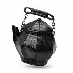 Black Crocodile Pattern Teapot Shaped Handbag