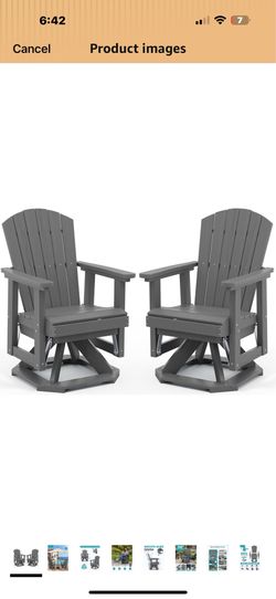 Adirondack Swivel Glider Chair, HDPE Outdoor Glider Set of 2, All-Weather Glider Chair for Porch, Balcony, Slate Grey
