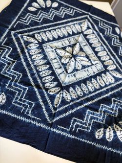 Vintage Hand-Dyed Indigo Shibori Cotton Tablecloth / Tapestry (42” x 42”)
