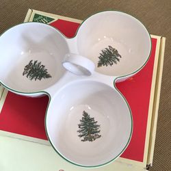 NEW Spode Christmas Tree 2007 Red Ribbons 3 Part Handled Serve Tray