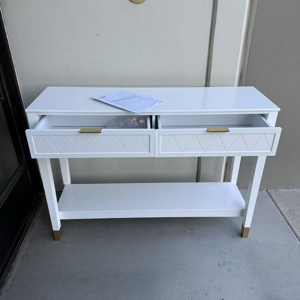 New In Box 44x14x31 Inch Tall 2 Drawers Console Table White Color Entry Way Furniture White 