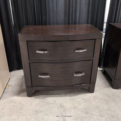 Dark Wood Two-Drawer Nightstand with Curved Front