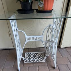 1800's Singer Cast Iron Treadle Sewing Machine Base w/ Glass Top Table