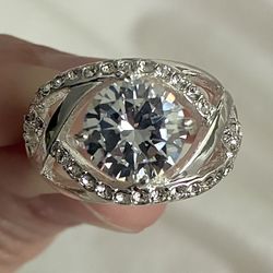 Solid 925 Sterling Silver 4ct Round Cut Zircon Ring