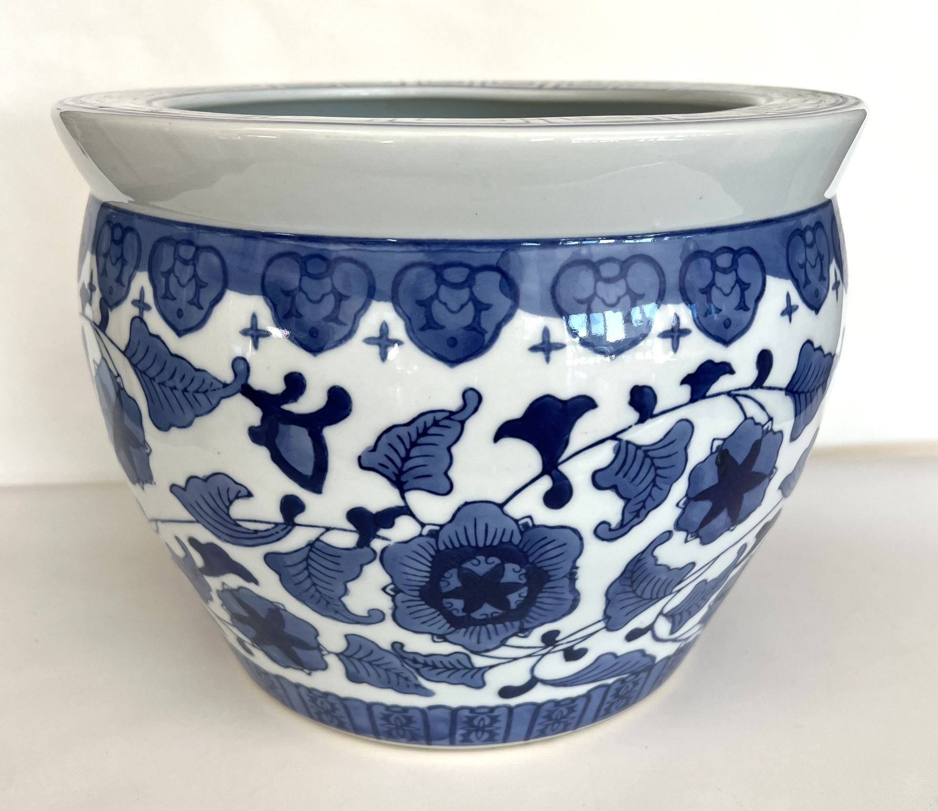 Vintage Blue & White Asian Chinese Flower Pots, 12" Wide