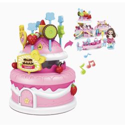  Birthday Cake Toys for Kids Pretend Blow Out Candle Lights, Fun Pretend Play Cake House Set w/ Living Room, Kitchen, 18 Songs, Light, Best Gift for K