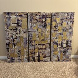 3 Pc Canvas Wall Art Gold/Purple 