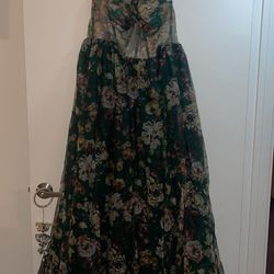 Green ballgown prom dress with flowers