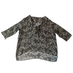 a.n.a. A New Approach Green Tie Dye Ruffled 3/4 Sleeve Crinkle Gauze Like Hi-Low Blouse Top Women's XL
