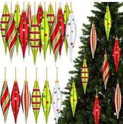 Realspring 12 Red Green Finial Drop Christmas Ornament 6.3''