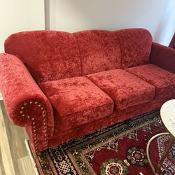 Red Velvet Sofa And Loveseat 