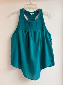 Roxy Teal Racerback Tank Blouse Textured Diamond Jacquard Crinkle Gauze Flowy L