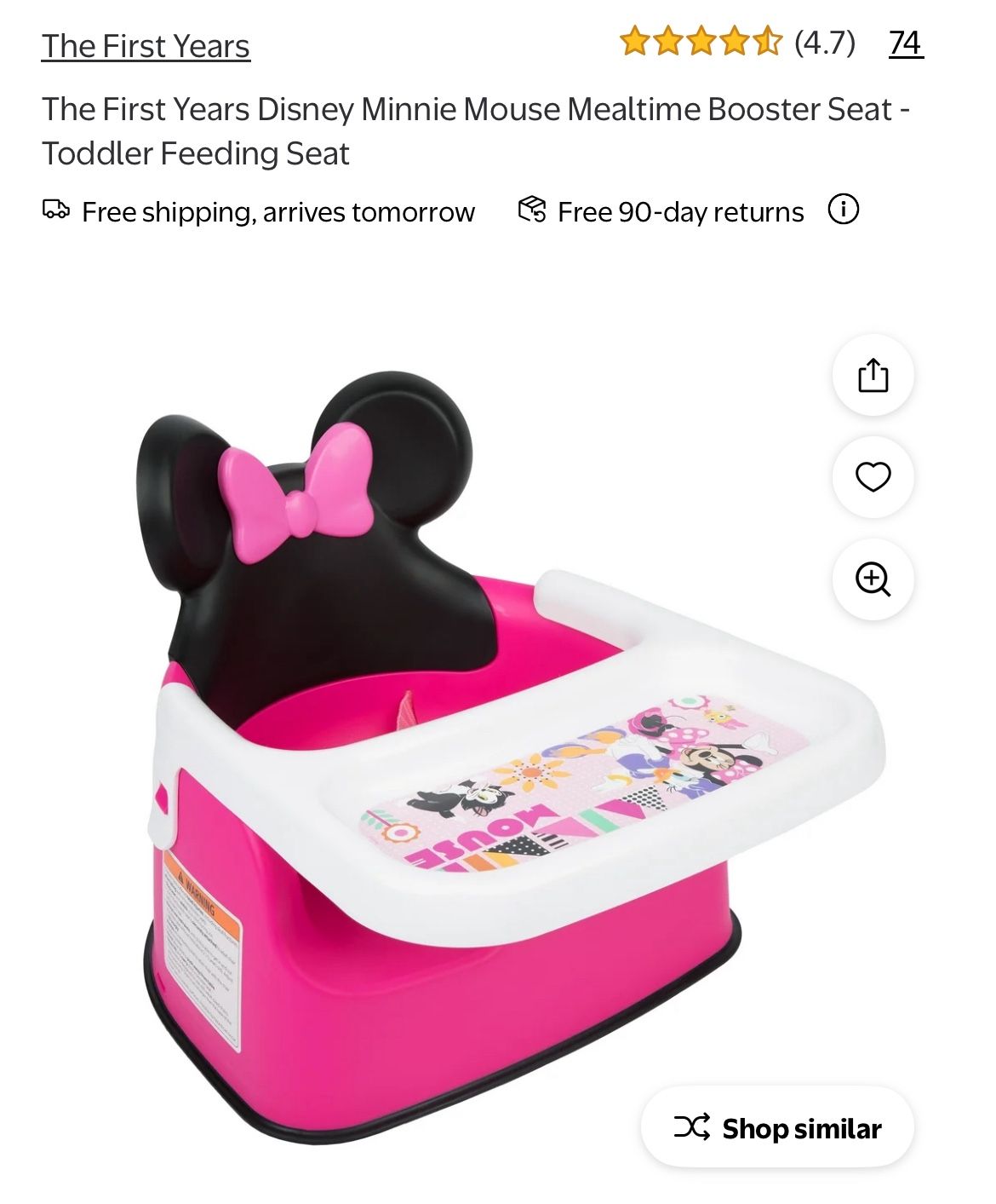 The First Years Disney Minnie Mouse Mealtime Booster Seat - Toddler Feeding Seat