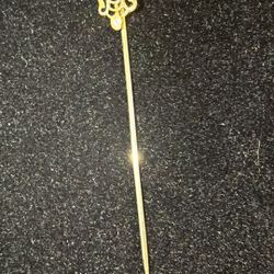 10K Gold Antique Art Nouveau Stick Pin With Ruby & Pearl, 1.23g
