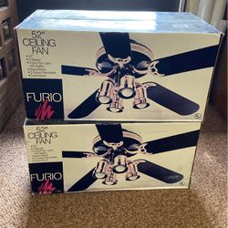 Two Unopened Furio 52” Ceiling Fans; Black & Brass