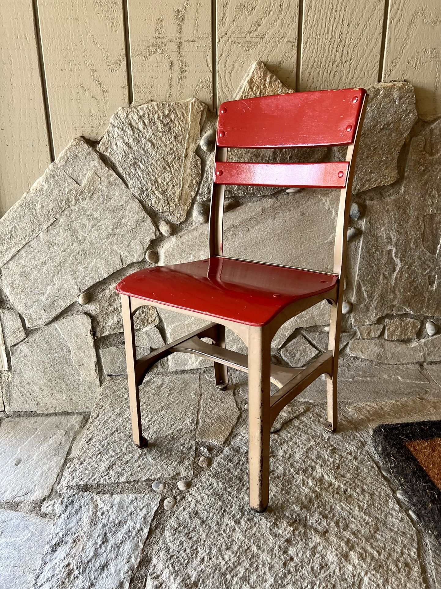 Vintage Kids School Desk Chair Photo Prop Metal Wood