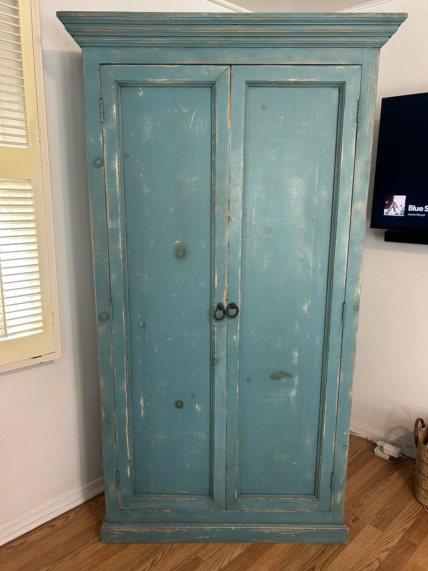 Rustic Blue Wood Armoire
