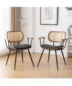 Brand New Mid Century Modern Rattan back Arm Chairs