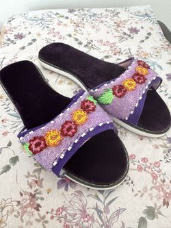 Embroidered Alpombra Purple Slide Sandals