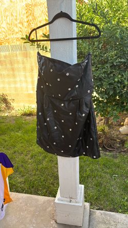 Faux Leather Strapless Gem Dress