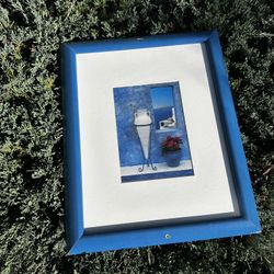 SET OF 2- Santorini Photography With Blue Frames 