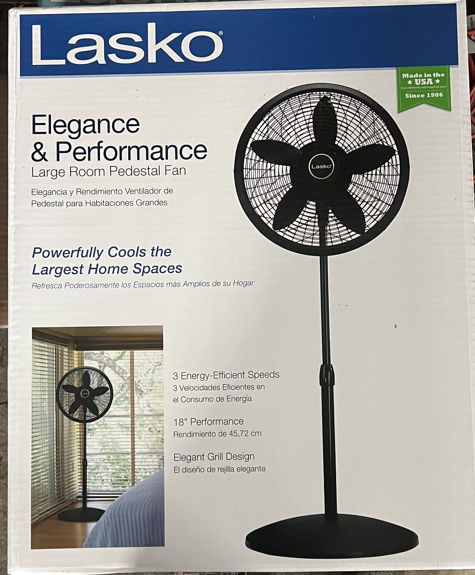 LASKO 18" OSCILLATING PEDESTAL FAN WITH 3 QUIET SPEEDS, 1827, BLACK