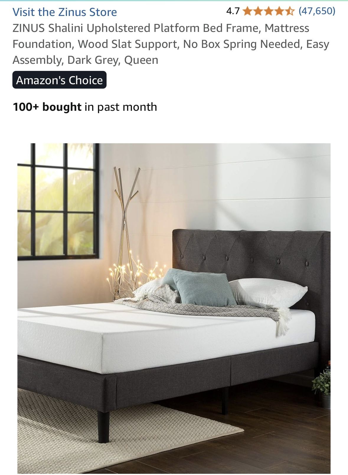 ZINUS Shalini Upholstered Platform Bed Frame - Queen Size