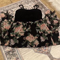 high low black backless floral dress 