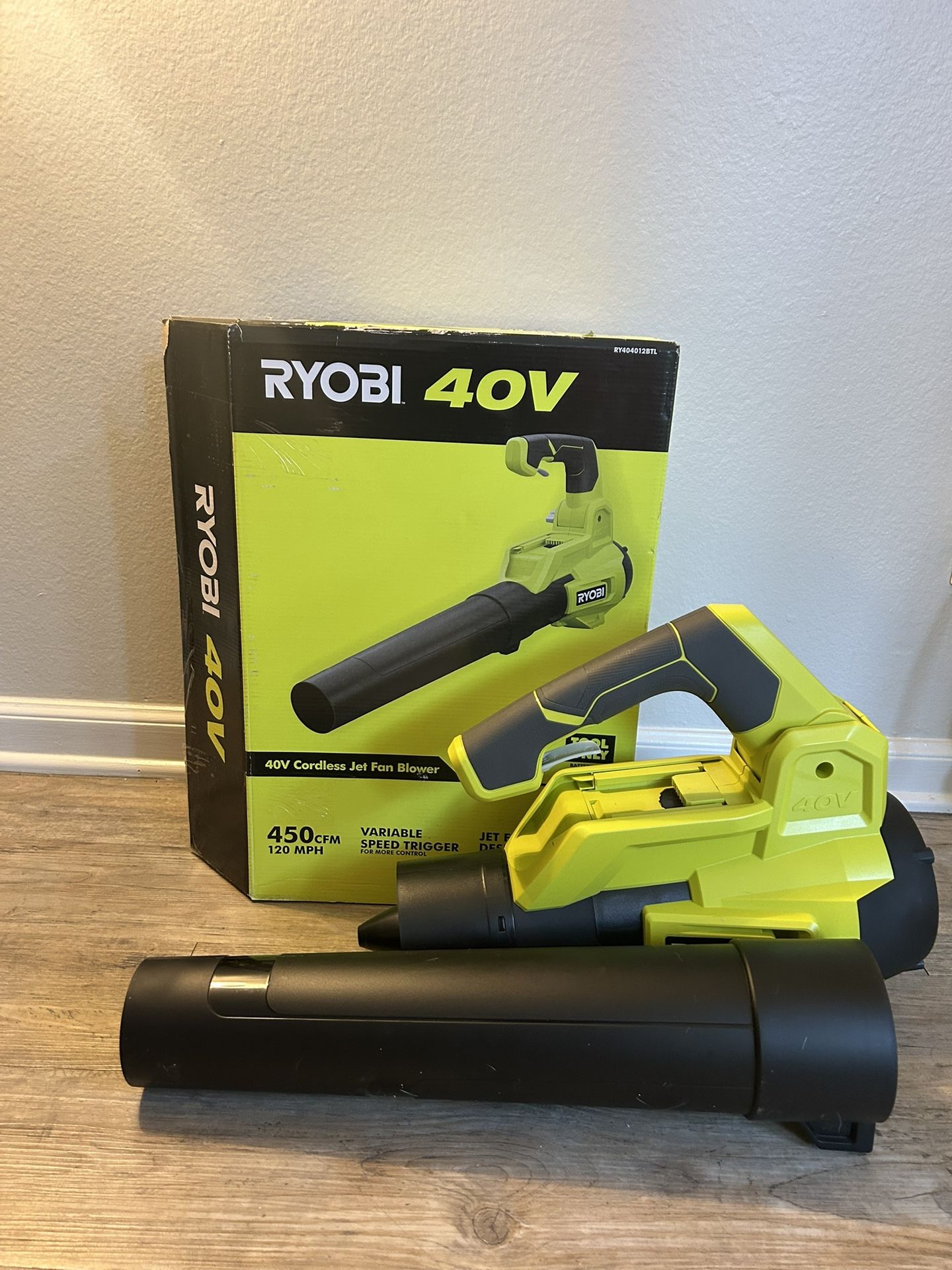 RYOBI 40V 120 MPH 450 CFM Cordless Battery Variable-Speed Jet-Fan Leaf Blower (Tool-Only)