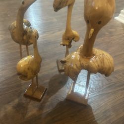 Hand Carved Burl Wood Birds Lot Of 4