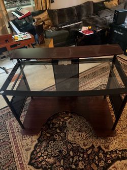 Glass Top Computer Desk with Raised Shelf