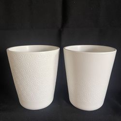 Set Of Two White Glazed Ceramic Pots Planter 