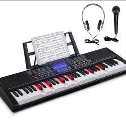 GLARRY 61-Key Portable Electronic Piano Keyboard for Beginner w/Lighted Keys, LCD Screen, Microphone