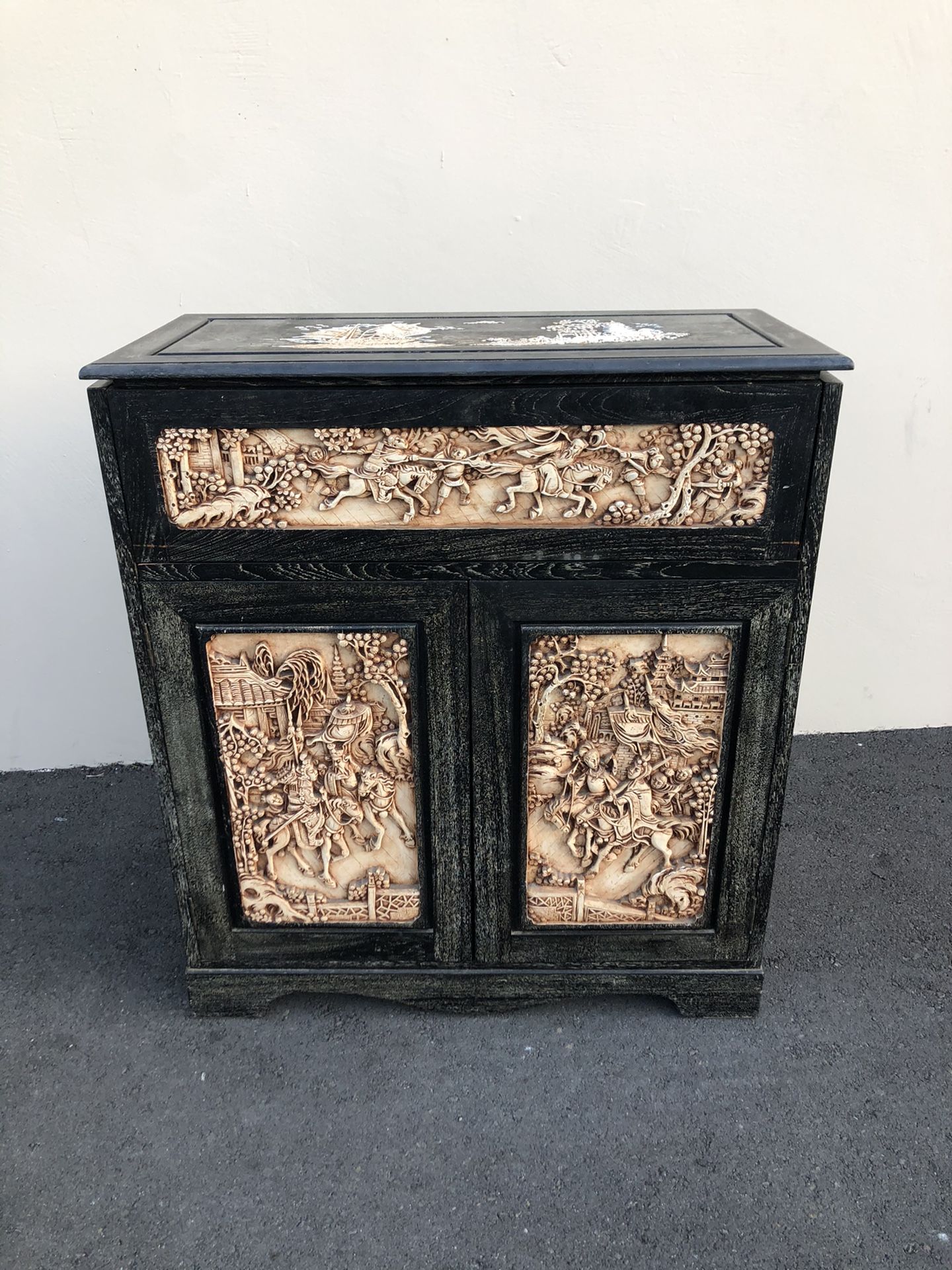 Antique Hand Carved Wood Cabinet Bar