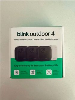 Blink Outdoor 4 – Wireless smart security camera, two-year battery life, 1080p HD day and infrared night live view, two-way talk. Sync Module Core inc