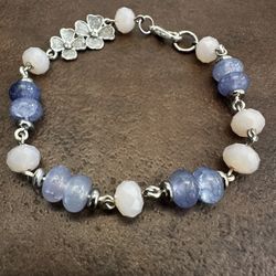 Elegant Purple Crackle Quartz and Pink Crystals Beaded Bracelet