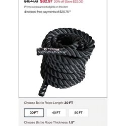 Titan Fitness Battle Rope 30ft Long,1.5" Thickness