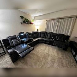 3 Pieces Black Breathing Leather Recliner Sofa Set