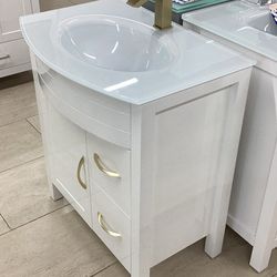 30” bathroom vanity cabinet new white with tempered glass top Softclose drawers doors ready for pick up today